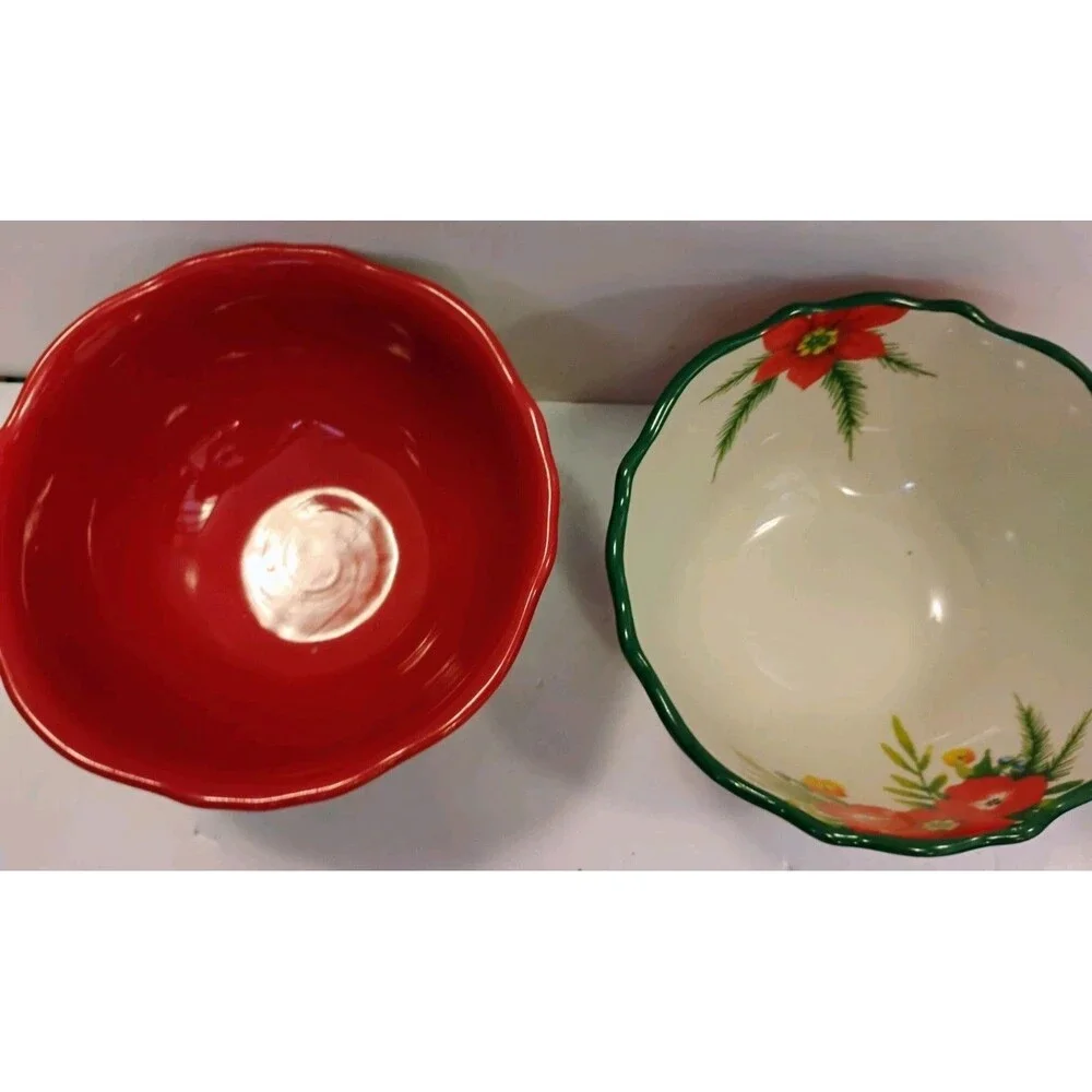 Pioneer Woman Blossom Jubilee Footed Soup Cereal Bowls Set of 2 Red Yellow AS IS